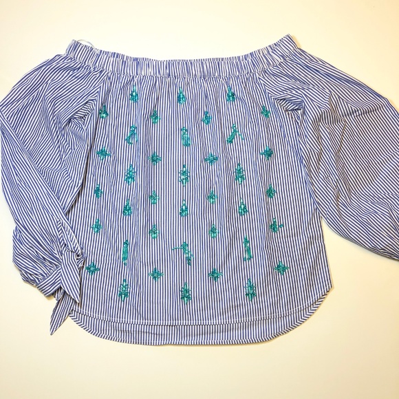 J.Crew Embellished off-the-shoulder striped top - Picture 2 of 4